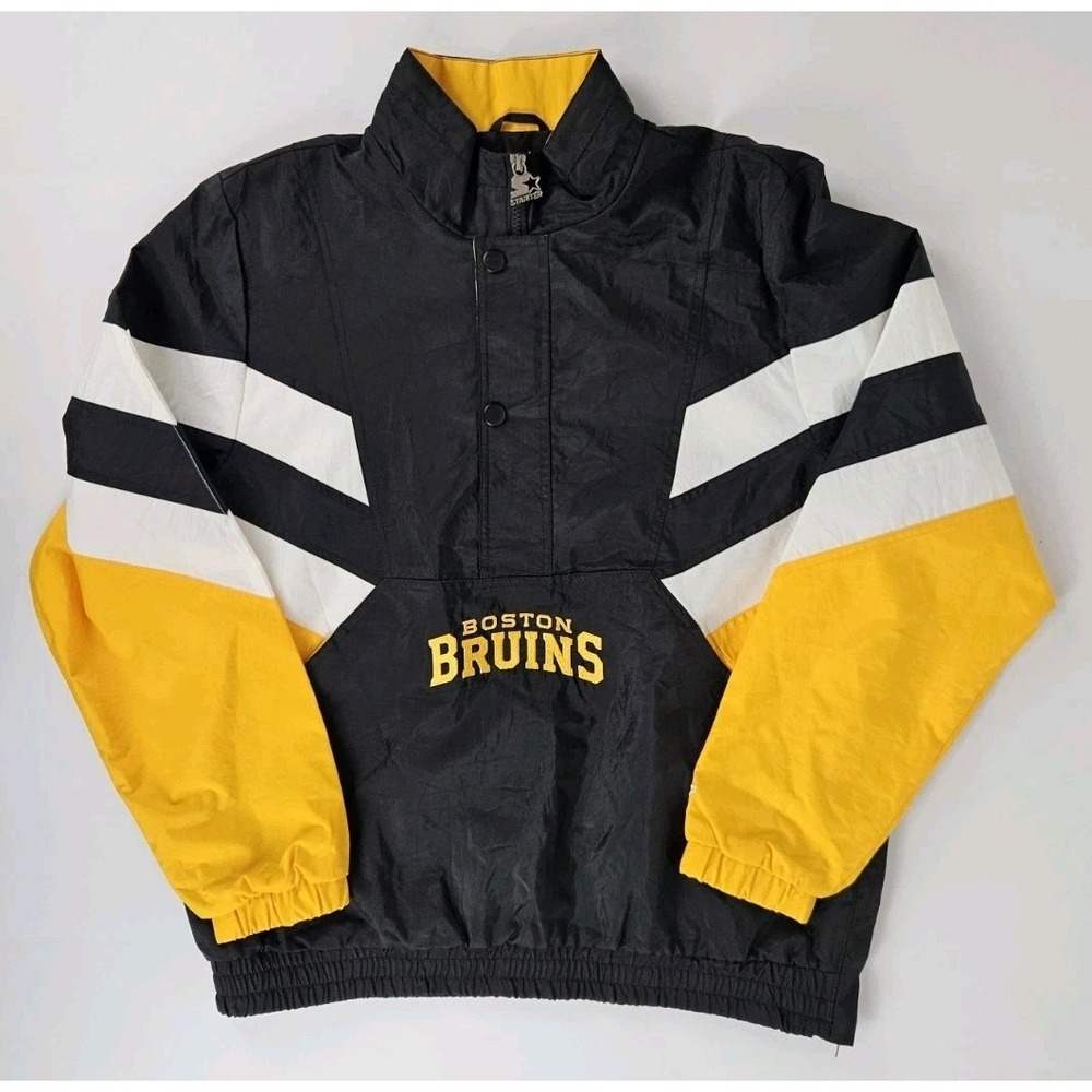 Starter Youth Boston Bruins Embroidered Jacket Windbreaker 1/2 Zip Large (16-18)